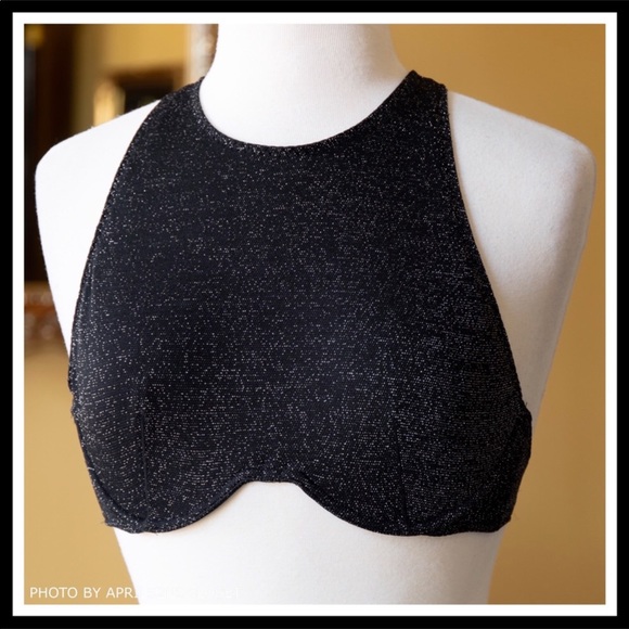 FREE PEOPLE SPARKLE BLACK CROP TANK BRALETTE A3C - Picture 2 of 8